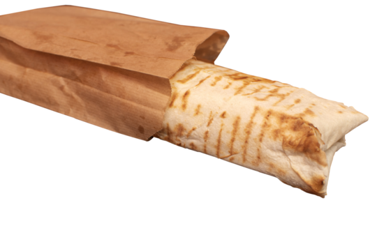 Shawarma sandwich gyro - fresh roll of thin lavash (pita bread) filled with grilled meat isolated