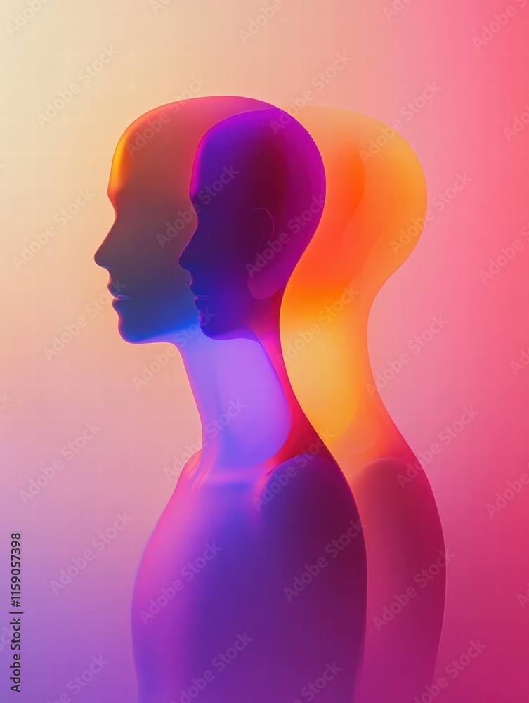 Leinwandbilder Abstract faceless avatars in vibrant colors with space for mock up text and creative layouts. Generative AI