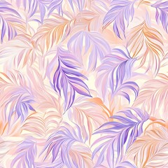 Pastel peach and lavender bamboo leaves seamless pattern