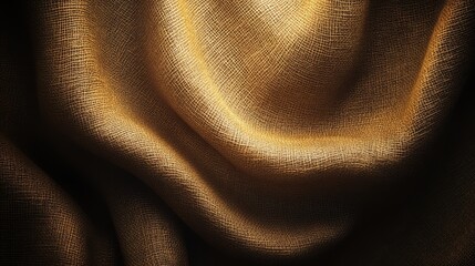 A close-up of a luxurious golden fabric, revealing its rich texture and shimmering surface,...