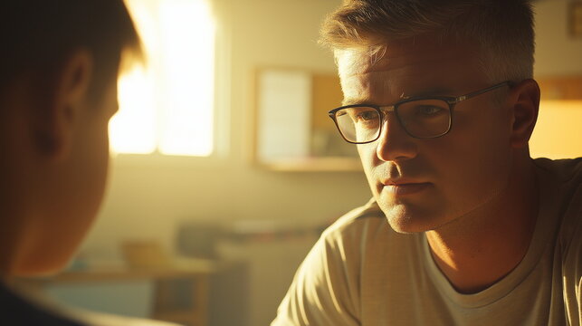 子どもに教育する家庭教師、親などの画像