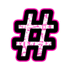 Pink Hashtag Symbol With A Black Outline And Textured Fill