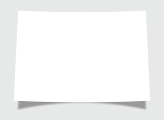 blank white sheet of curved paper with shadow on grey background. A4 horizontal format. Copy space vector template for the presentation of banners, posters, postcards, cover, invitation. 