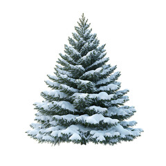 Fototapeta premium Snow-covered evergreen Christmas tree, winter holiday festive season png isolated on transparent background