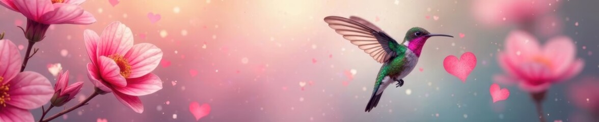 Elegant hummingbird with pink heart, vector art , illustration, design, pretty