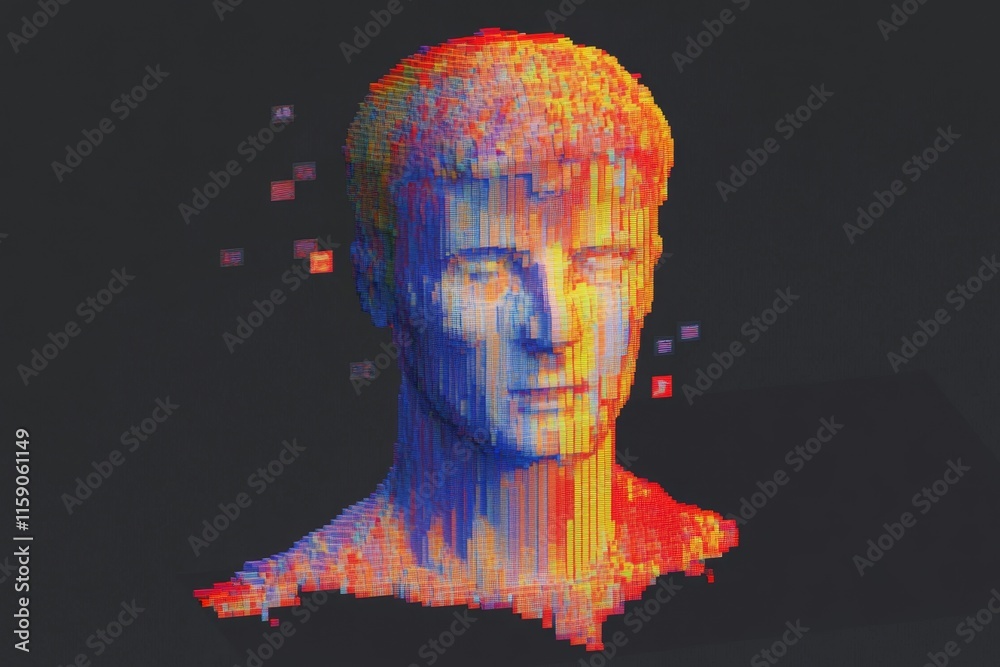 Poster A colorful 2D illustration of a person creating their digital avatar on a screen, with icons and options surrounding the character