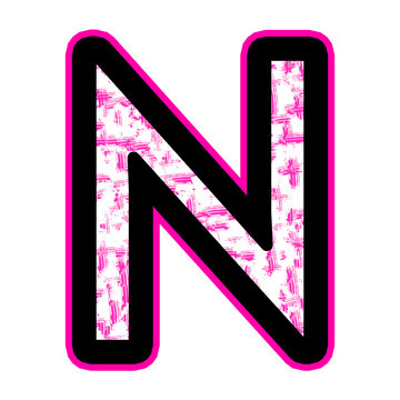 recommend clip art: Pink Alphabet Letter N With A Black Outline And Textured Fill