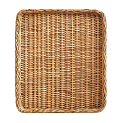 Empty rectangular wicker basket with transparent background