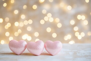 Fototapeta premium Sparkling Pink Hearts on Soft Blurred Background