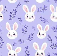 Cute Easter bunny seamless pattern with a pastel blue background,