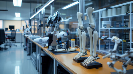 Fototapeta premium This lab uses 3D scanning to craft tailored prosthetic limbs. Lightweight materials and integrated robotics provide users with durable, highly functional solutions for mobility.