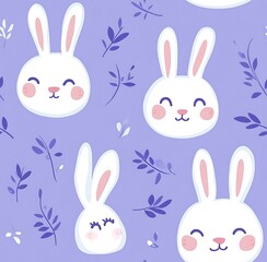 Cute Easter bunny seamless pattern with a pastel blue background,