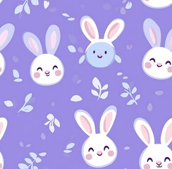 Cute Easter bunny seamless pattern with a pastel blue background,