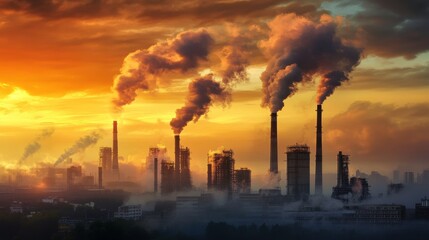 Obraz premium Dynamic Industrial Landscape at Sunset