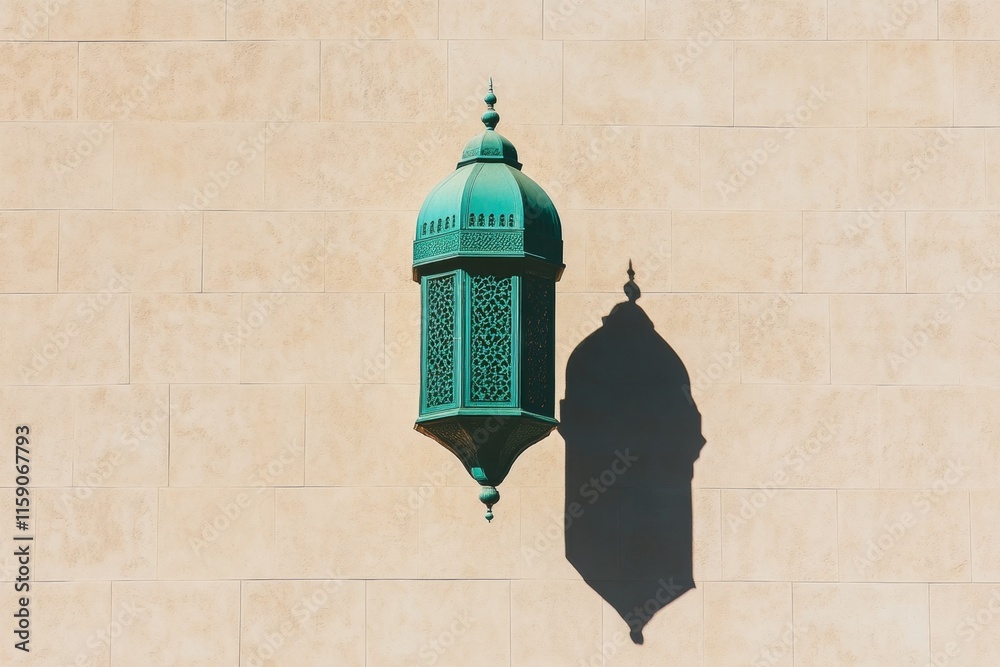 Poster a glowing lantern casting intricate shadows on a wall, with an iftar meal spread out in the soft lig