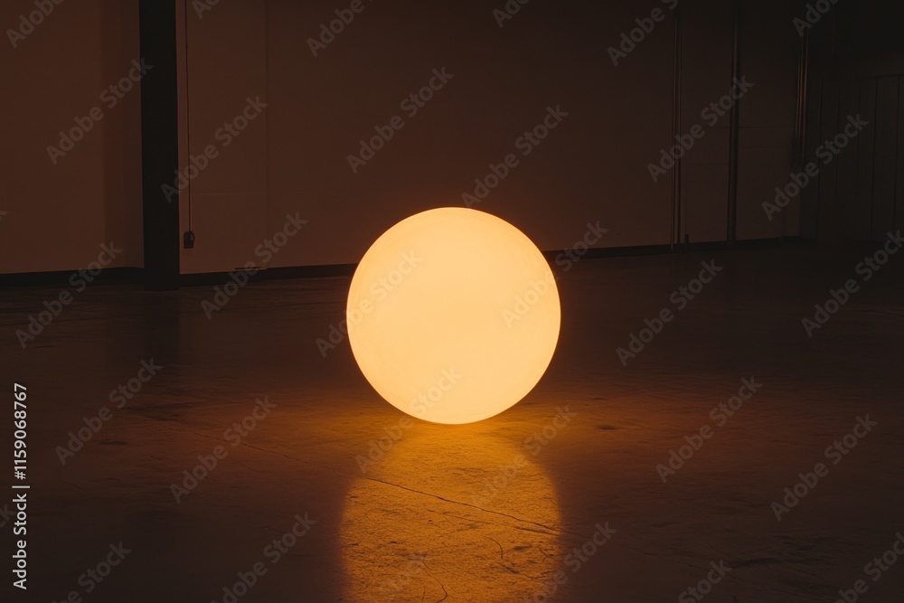Poster a glowing lightbulb in the center of a dark warehouse, casting dramatic shadows across the vast empt
