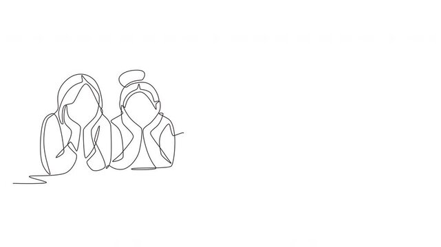 Animated multi generational families gathering concept one-line drawing
