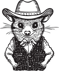 black and white cowboy possum