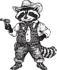 funny raccoon cowboy with a gun