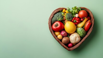 Organic Heart Bowl with Vibrant Fresh Fruits and Vegetables