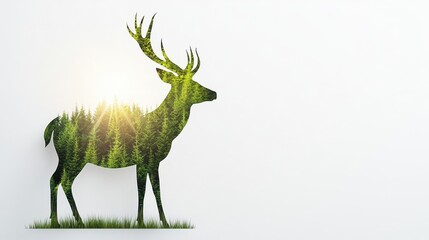 Obraz premium A silhouette of a deer filled with a forest landscape, symbolizing nature and wildlife interconnectedness.