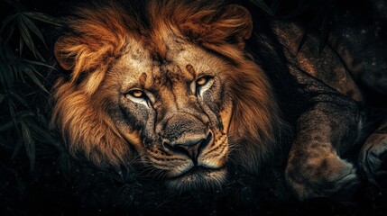 Fototapeta premium Majestic Lion in Jungle with High Contrast Textures