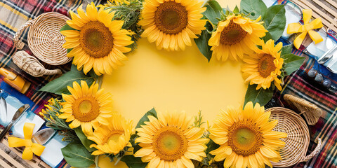 Vibrant Sunflowers Summer Picnic Basket Background