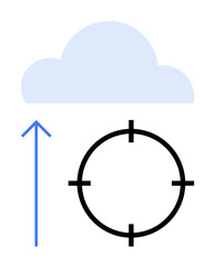 Cloud shape above, upward arrow pointing towards the cloud, and bullseye target circle. Ideal for cloud security, data transfer, online storage, data targeting, network security, precision digital