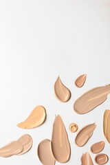 Samples of foundations on white background, top view