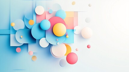 Vibrant 3D Render: Playful Pastel Spheres and Shapes on a Soft Blue Background. AI Generated