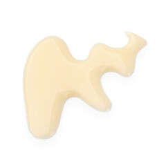 Spilled tasty condensed milk isolated on white, top view