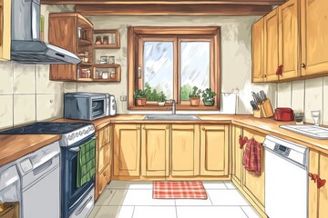 A Charming Rustic Kitchen Design with Wooden Cabinets