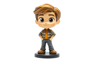 Bobble Head Figurine Isolated on Transparent Background PNG Image.