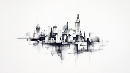 Naklejka premium Stunningly Rendered Cityscape Illustration: A Black and White Minimalist Masterpiece. AI Generated