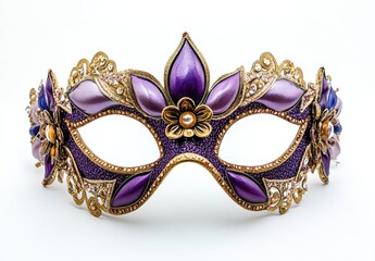 Elegant Purple Mask with Intricate Designs and Decorative Flowers, Perfect for Carnival, Costume Parties, Theatrical Performances, and Festive Celebrations