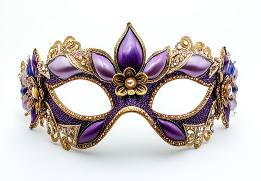 Elegant Purple Mask with Intricate Designs and Decorative Flowers, Perfect for Carnival, Costume Parties, Theatrical Performances, and Festive Celebrations