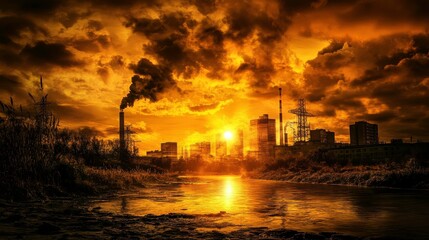 Modern Technology in Urban Change at Sunset