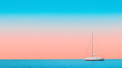 Naklejka premium Serene Sailboat at Peaceful Sunset: Wide Shot Photo. AI Generated