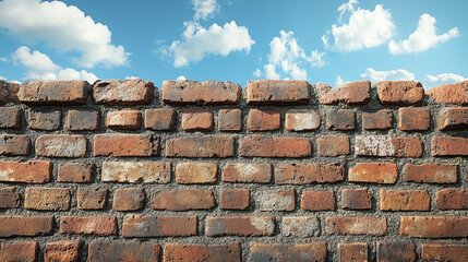 Muro de ladrillos y cielo azul con nubes