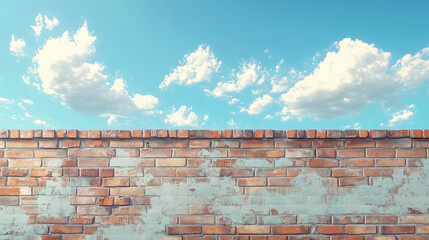 Muro de ladrillos y cielo azul con nubes