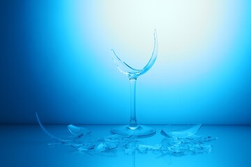 Pieces of broken wine glass against light blue gradient background