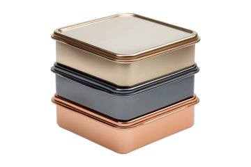 Square Tin Boxes Isolated on Transparent Background PNG Image.