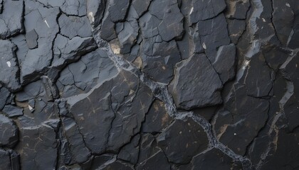 Dark gray brown rock texture. Rough mountain surface with cracks and scratches. Close-up. Grunge. Stone granite background with space for design. Backdrop. Web banner. Wide. Panoramic