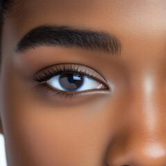 Obraz premium Detailed close-up of a person's eye highlighting unique features and expressions in a neutral background setting