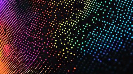 Abstract background in jet black with vibrant multi-colored dots and streaks creating a neon-inspired futuristic effect