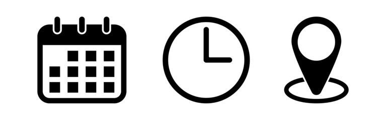 Vector illustration of Date, Time and Address icon set isolated on transparent background