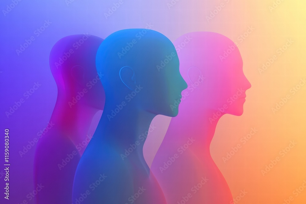 Leinwandbilder abstract faceless avatars display bright colors in a gradient background for copy space and text pla