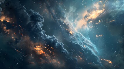Stunning Cosmic Cloudscape with Glowing Stars and Nebula Effects