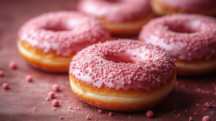 Sweet pink donuts for dessert and snack themes

