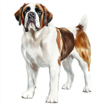 Saint bernard dog standing, majestic portrait painting